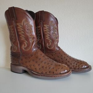 Justin Tekno Crepe Ostrich Cowboy Boots Mens Brown Comfort Western Vibes Size 11